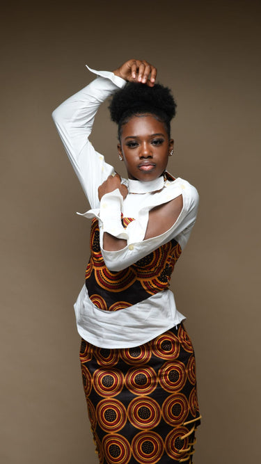 INFINITY Coco Ankara Print & Cream Twisted Collar Corset Shirt